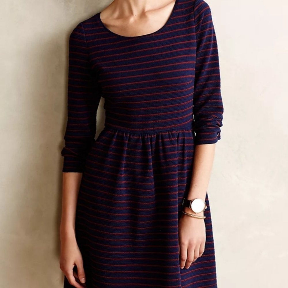 Anthropolgie Maeve Brenna Striped Blue and Maroon Dress